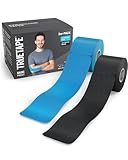 TRUETAPE Duopack Kinesiotapes - 40 Precut Tapes 2x20 à 25-5cm - Premium Qualität - Wasserfest & Elastisch - Blau & Schwarz